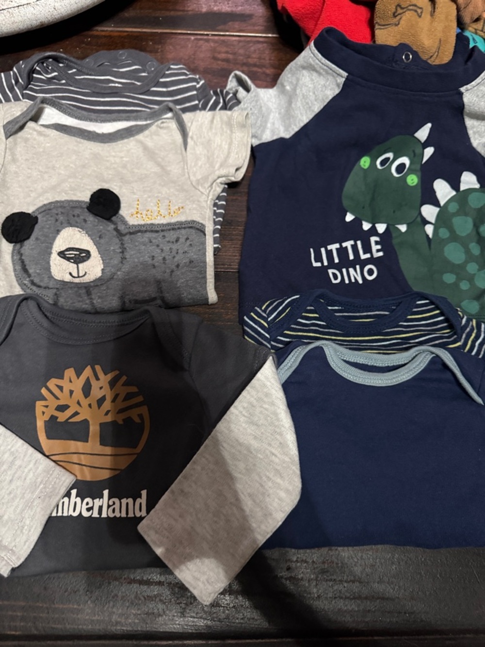 Timberland Kids Navy, Gray & Green Dino Long-Sleeve & Carters Onsies